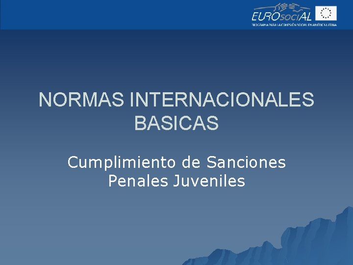 NORMAS INTERNACIONALES BASICAS Cumplimiento de Sanciones Penales Juveniles 