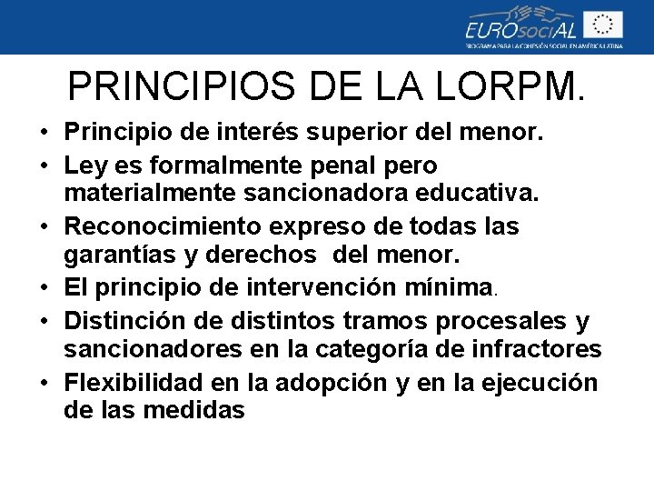 PRINCIPIOS DE LA LORPM. • Principio de interés superior del menor. • Ley es