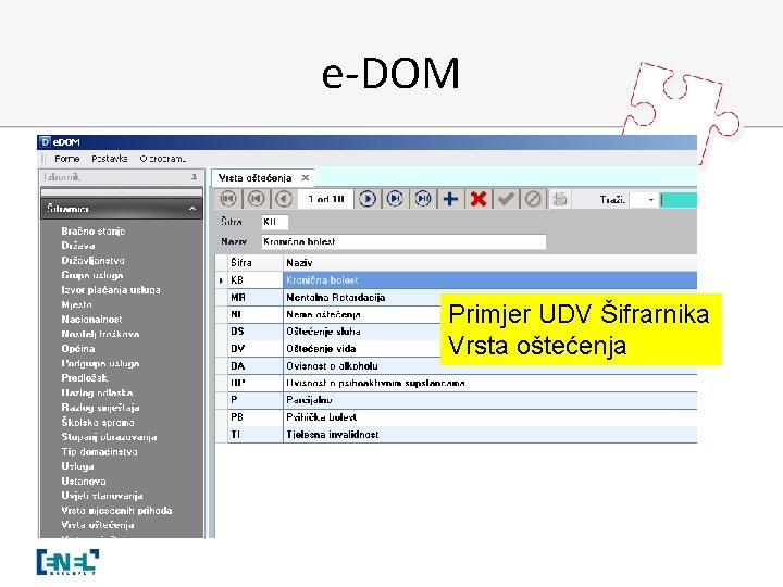 e-DOM Primjer UDV Šifrarnika Vrsta oštećenja 