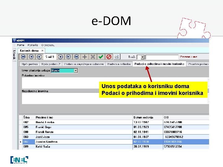 e-DOM Unos podataka o korisniku doma Podaci o prihodima i imovini korisnika 