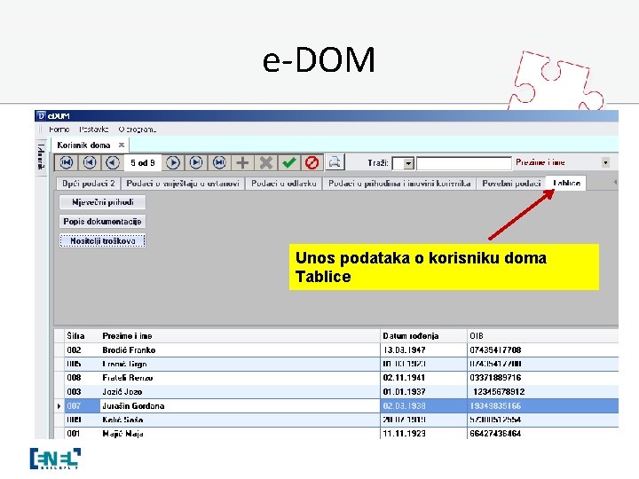 e-DOM Unos podataka o korisniku doma Tablice 
