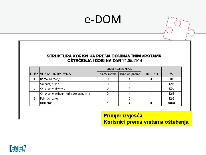 e-DOM Primjer izvješća Korisnici prema vrstama oštećenja 