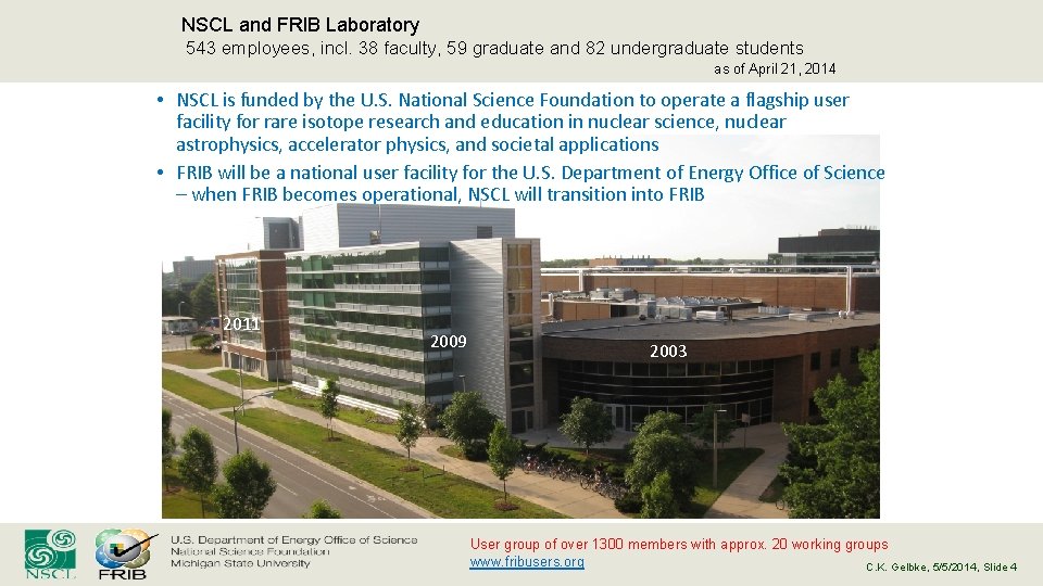 NSCL and FRIB Laboratory 543 employees, incl. 38 faculty, 59 graduate and 82 undergraduate