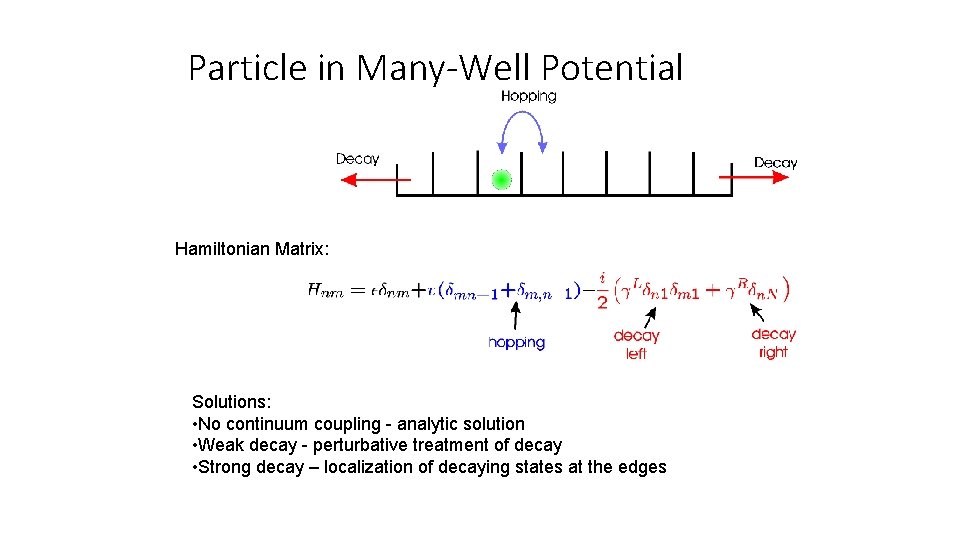 Particle in Many-Well Potential Hamiltonian Matrix: Solutions: • No continuum coupling - analytic solution