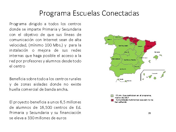 Programa Escuelas Conectadas Programa dirigido a todos los centros donde se imparte Primaria y