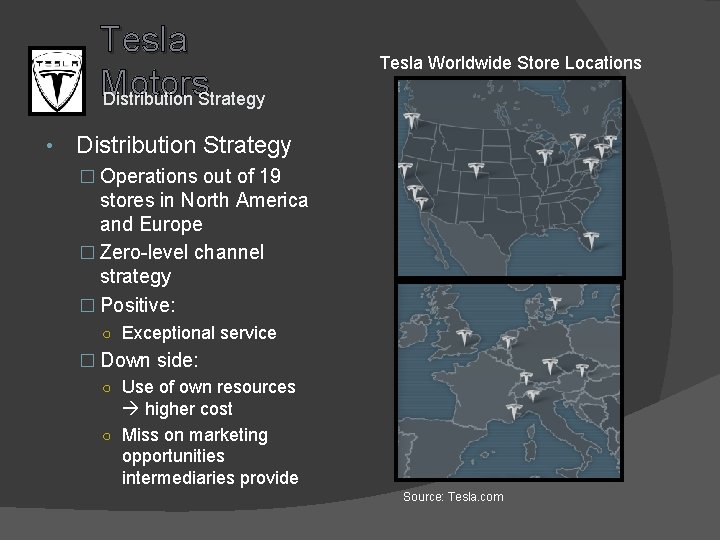 Tesla Motors Distribution Strategy • Tesla Worldwide Store Locations Distribution Strategy � Operations out