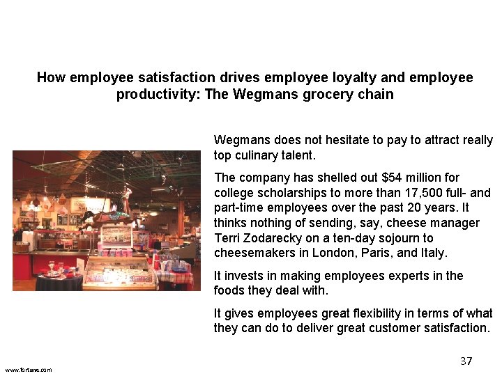 How employee satisfaction drives employee loyalty and employee productivity: The Wegmans grocery chain Wegmans How employee satisfaction drives employee loyalty and employee productivity: The Wegmans grocery chain Wegmans