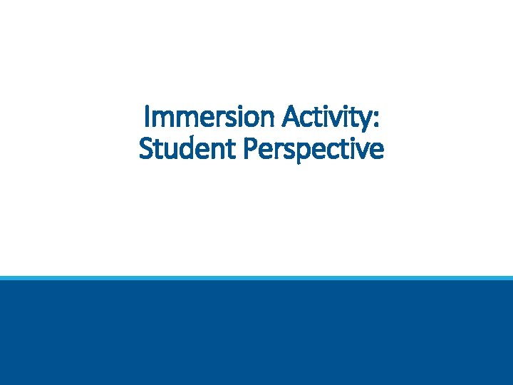 Immersion Activity: Student Perspective 