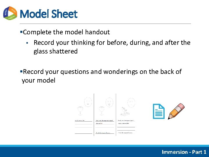 Model Sheet §Complete the model handout § Record your thinking for before, during, and