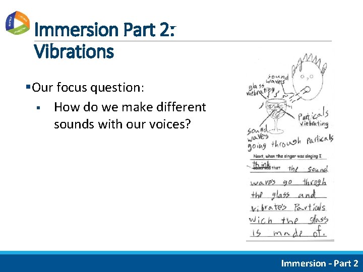 Immersion Part 2: Vibrations §Our focus question: § How do we make different sounds