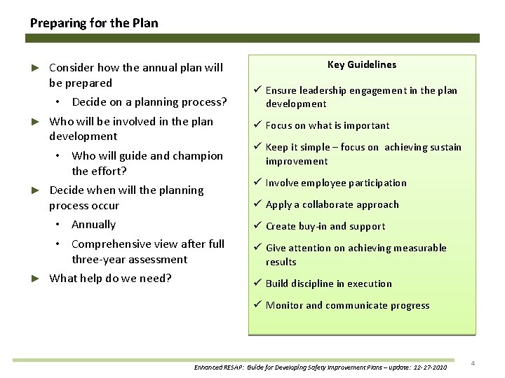 Preparing for the Plan ► Consider how the annual plan will be prepared •