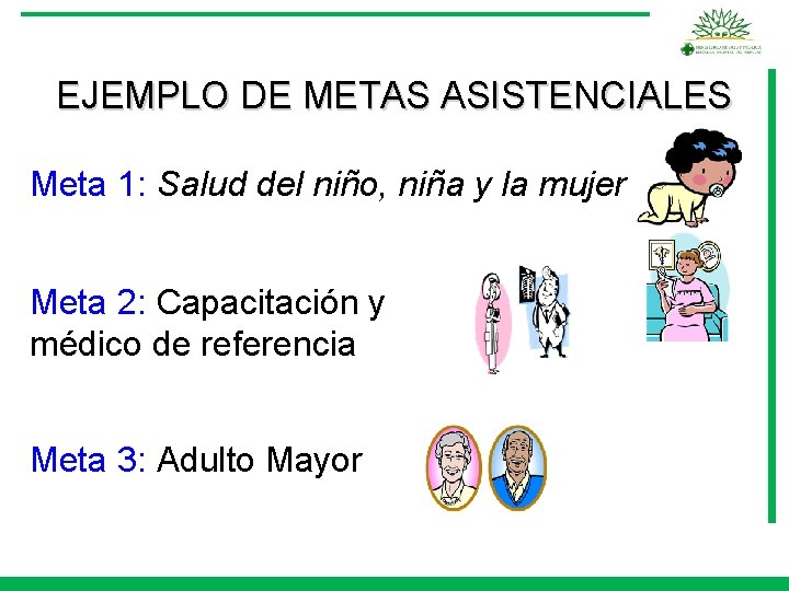 EJEMPLO DE METAS ASISTENCIALES Meta 1: Salud del niño, niña y la mujer Meta