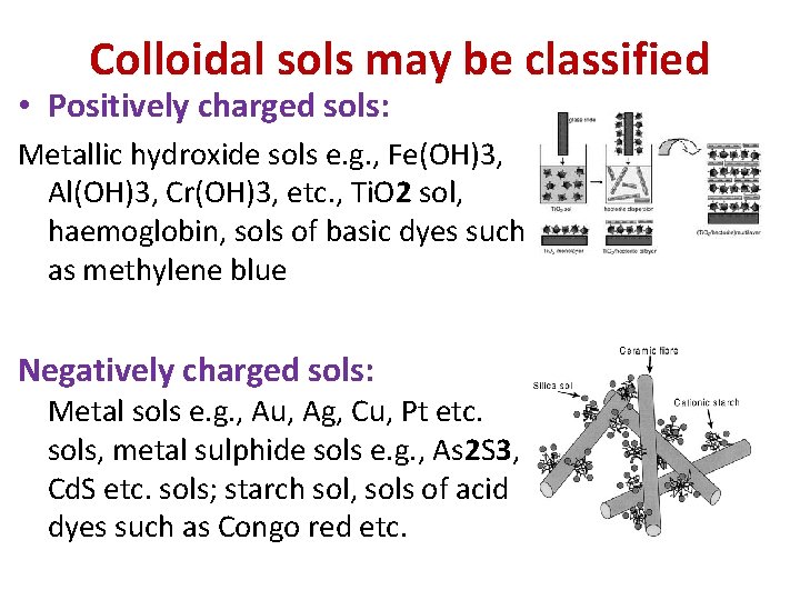 Colloidal sols may be classified • Positively charged sols: Metallic hydroxide sols e. g.