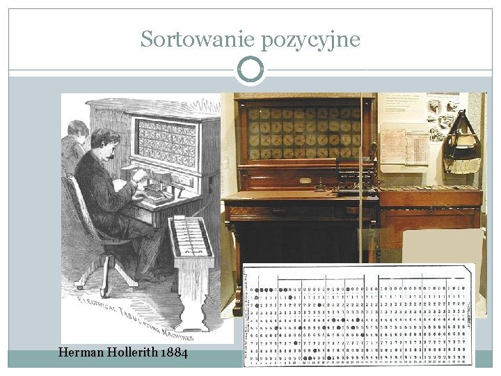 Sortowanie pozycyjne Herman Hollerith 1884 Sortowanie pozycyjne Herman Hollerith 1884