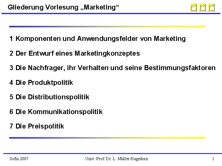 Gliederung Vorlesung „Marketing“ 1 Komponenten und Anwendungsfelder von Marketing 2 Der Entwurf eines Marketingkonzeptes