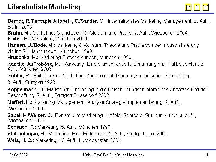 Literaturliste Marketing Berndt, R. /Fantapié Altobelli, C. /Sander, M. : Internationales Marketing-Management, 2. Aufl.