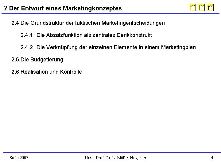 2 Der Entwurf eines Marketingkonzeptes 2. 4 Die Grundstruktur der taktischen Marketingentscheidungen 2. 4.