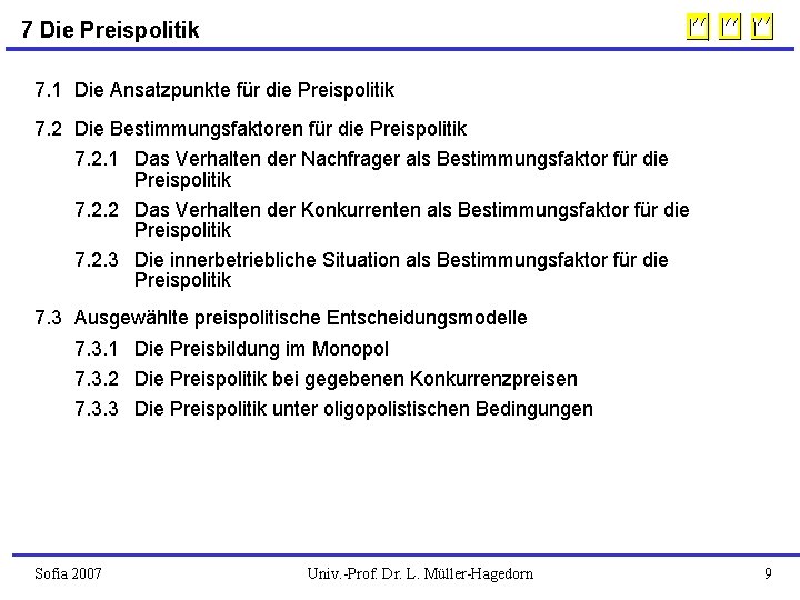 7 Die Preispolitik 7. 1 Die Ansatzpunkte für die Preispolitik 7. 2 Die Bestimmungsfaktoren