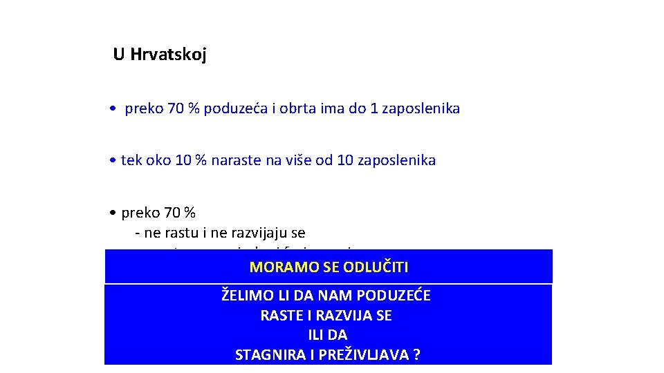 U Hrvatskoj • preko 70 % poduzeća i obrta ima do 1 zaposlenika •