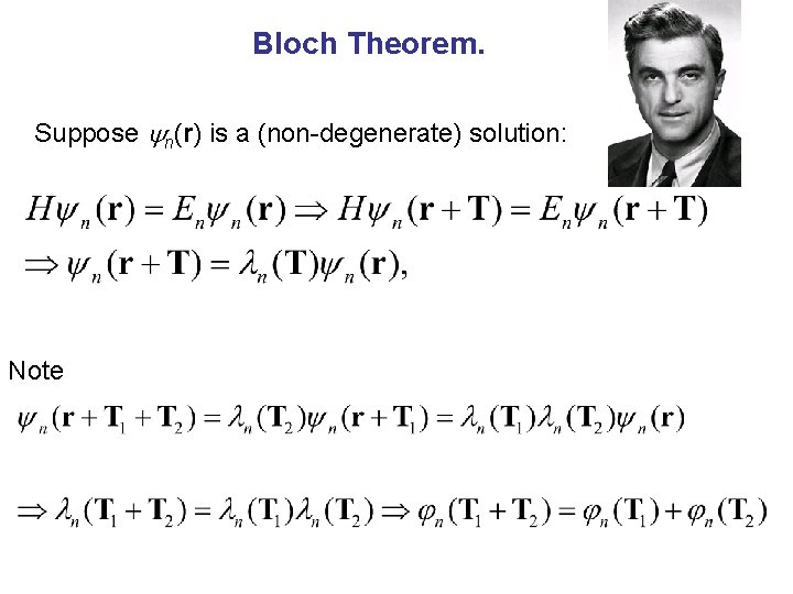 Bloch Theorem. Suppose n(r) is a (non-degenerate) solution: Note 