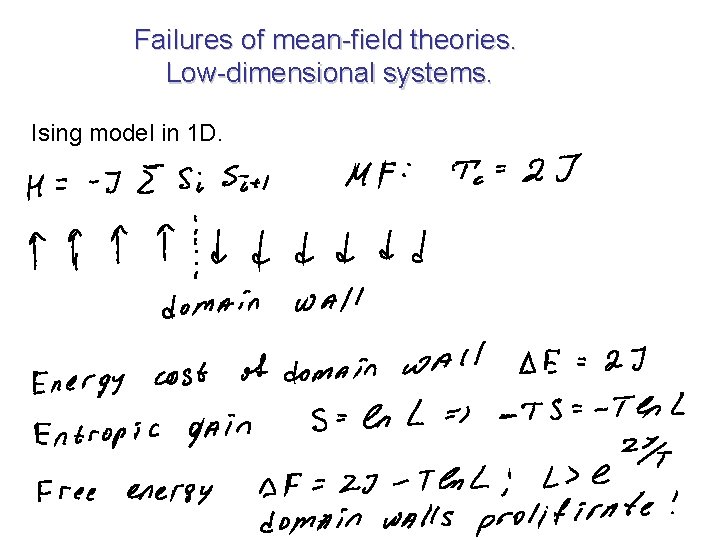 Failures of mean-field theories. Low-dimensional systems. Ising model in 1 D. 
