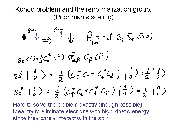 Kondo problem and the renormalization group. (Poor man’s scaling) Hard to solve the problem