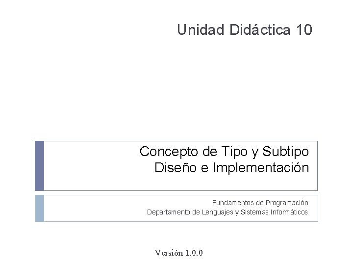 Unidad Didáctica 10 Concepto de Tipo y Subtipo Diseño e Implementación Fundamentos de Programación