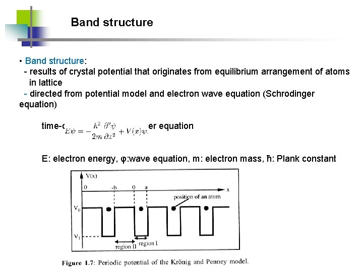 Band structure • Band structure: - results of crystal potential that originates from equilibrium