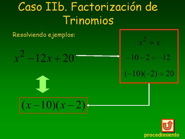 Caso IIb. Factorización de Trinomios Resolviendo ejemplos: procedimiento 