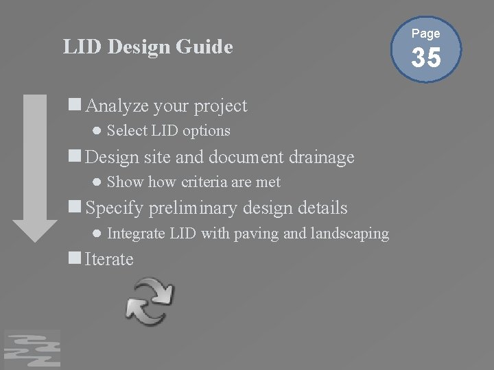LID Design Guide n Analyze your project ● Select LID options n Design site