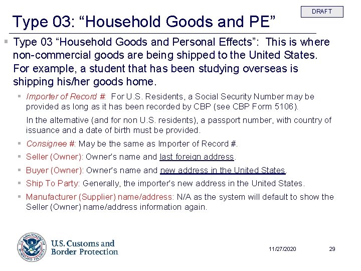 Type 03: “Household Goods and PE” DRAFT § Type 03 “Household Goods and Personal