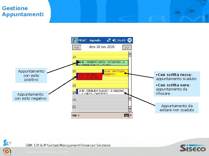 Gestione Appuntamenti Appuntamento con esito positivo Appuntamento con esito negativo • Con scritta rossa: