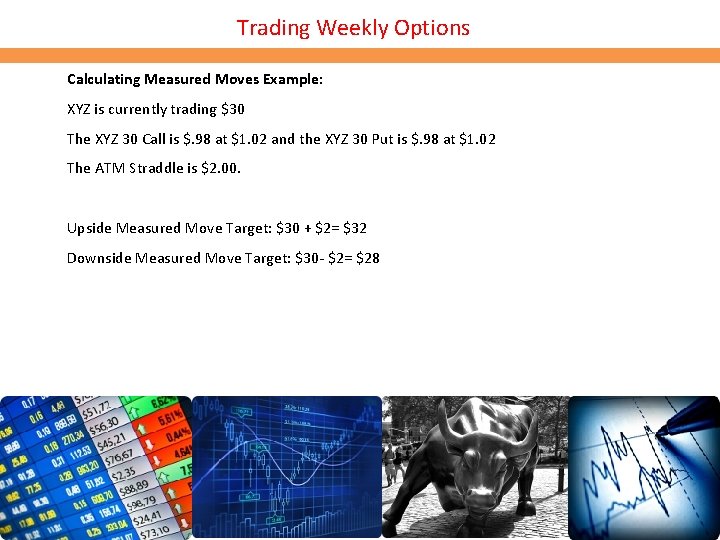 Trading Weekly Options Calculating Measured Moves Example: XYZ is currently trading $30 The XYZ Trading Weekly Options Calculating Measured Moves Example: XYZ is currently trading $30 The XYZ