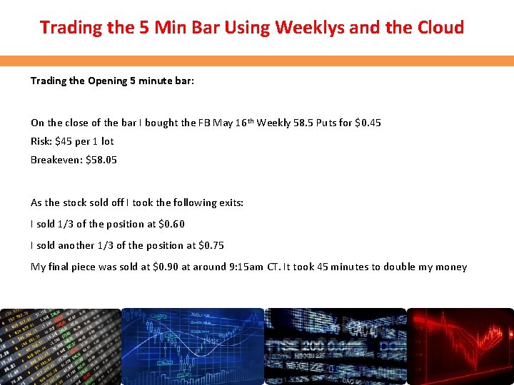 Trading the 5 Min Bar Using Weeklys and the Cloud Trading the Opening 5 Trading the 5 Min Bar Using Weeklys and the Cloud Trading the Opening 5