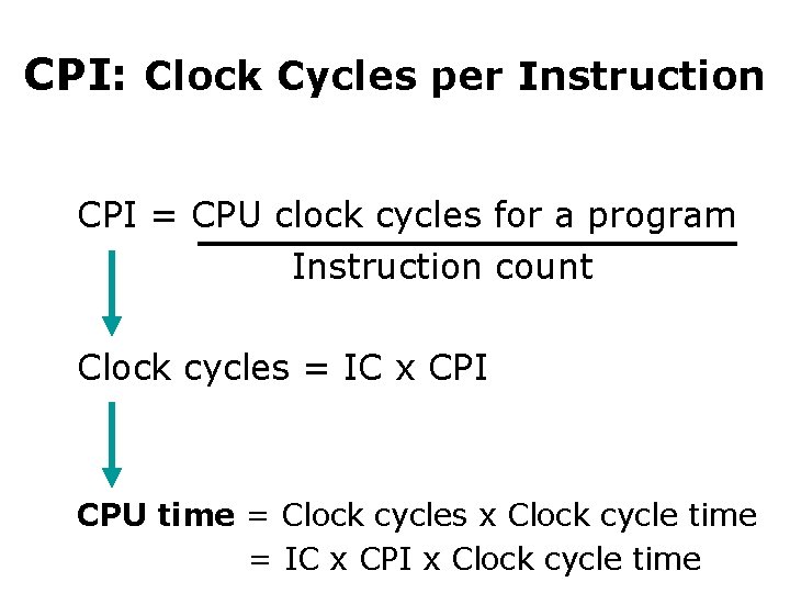 CPI: Clock Cycles per Instruction CPI = CPU clock cycles for a program Instruction