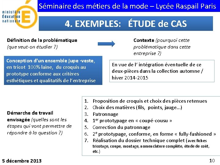 Séminaire des métiers de la mode – Lycée Raspail Paris 4. EXEMPLES: ÉTUDE de