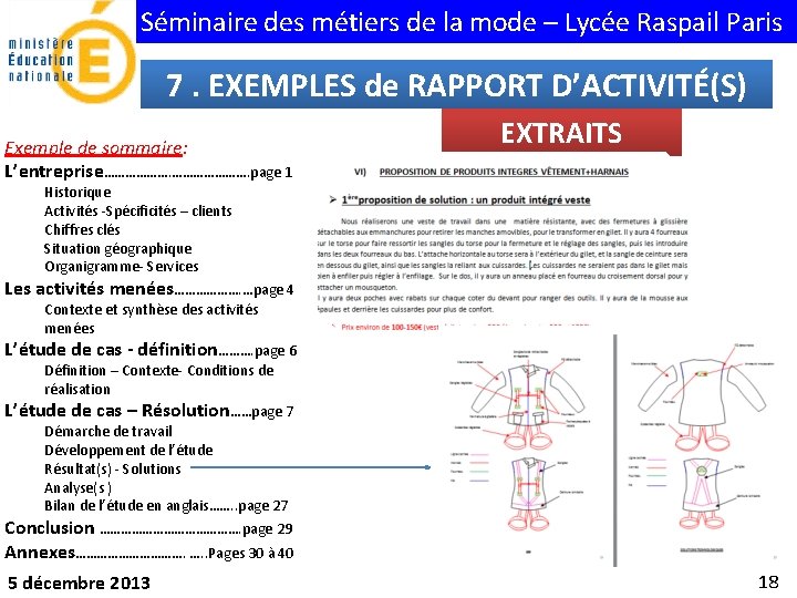 Séminaire des métiers de la mode – Lycée Raspail Paris 7. EXEMPLES de RAPPORT