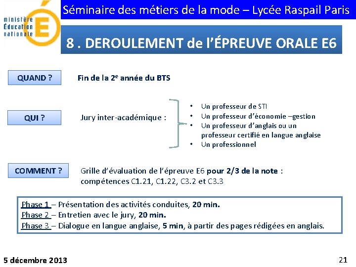 Séminaire des métiers de la mode – Lycée Raspail Paris 8. DEROULEMENT de l’ÉPREUVE