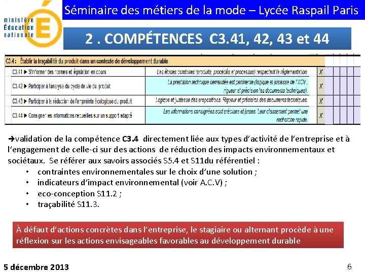 Séminaire des métiers de la mode – Lycée Raspail Paris 2. COMPÉTENCES C 3.