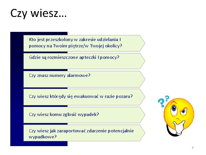 Czy wiesz… Kto jest przeszkolony w zakresie udzielania I pomocy na Twoim piętrze/w Twojej