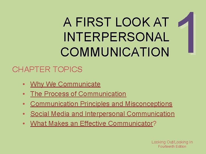 A FIRST LOOK AT INTERPERSONAL COMMUNICATION CHAPTER TOPICS • • • 1 Why We A FIRST LOOK AT INTERPERSONAL COMMUNICATION CHAPTER TOPICS • • • 1 Why We