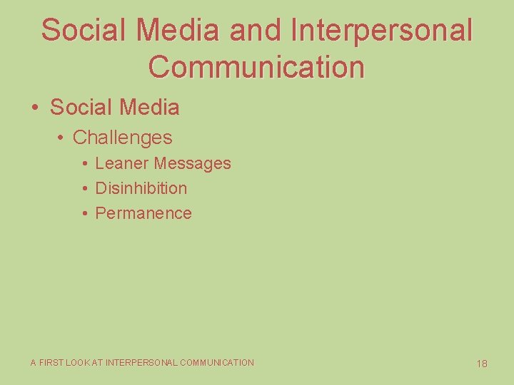Social Media and Interpersonal Communication • Social Media • Challenges • Leaner Messages • Social Media and Interpersonal Communication • Social Media • Challenges • Leaner Messages •