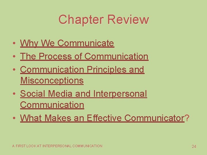 Chapter Review • Why We Communicate • The Process of Communication • Communication Principles Chapter Review • Why We Communicate • The Process of Communication • Communication Principles