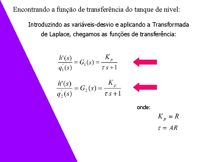 Encontrando a função de transferência do tanque de nível: Introduzindo as variáveis-desvio e aplicando