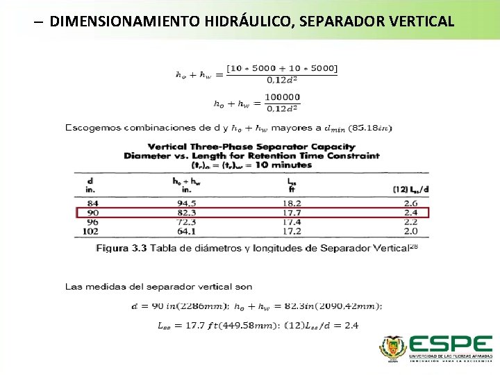 – DIMENSIONAMIENTO HIDRÁULICO, SEPARADOR VERTICAL 