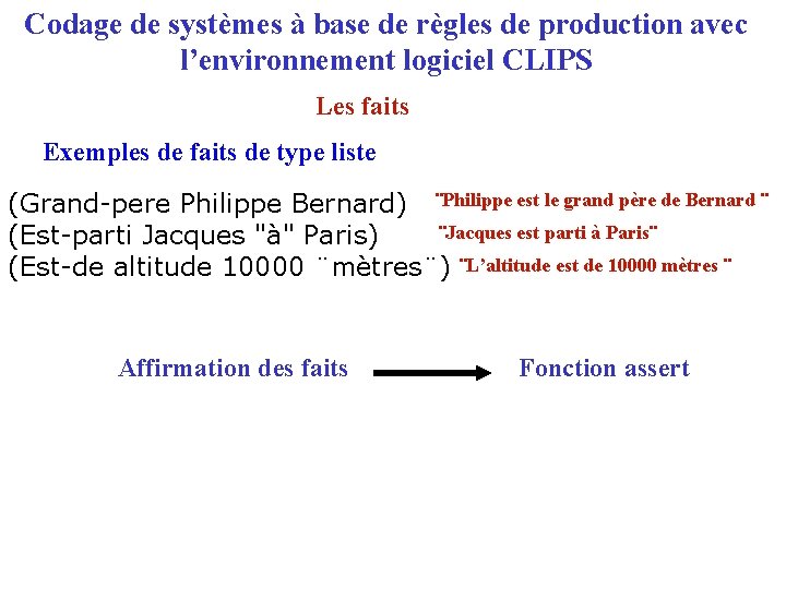 Codage de systèmes à base de règles de production avec l’environnement logiciel CLIPS Les