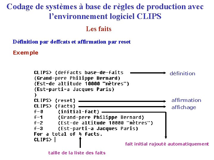 Codage de systèmes à base de règles de production avec l’environnement logiciel CLIPS Les