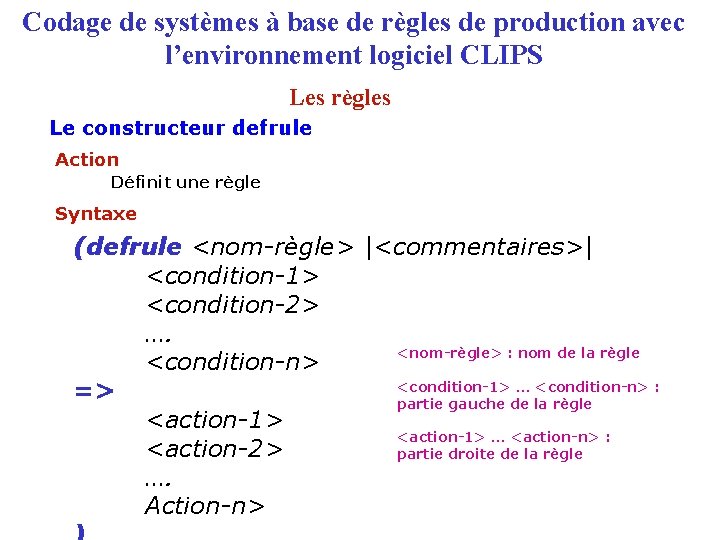 Codage de systèmes à base de règles de production avec l’environnement logiciel CLIPS Les