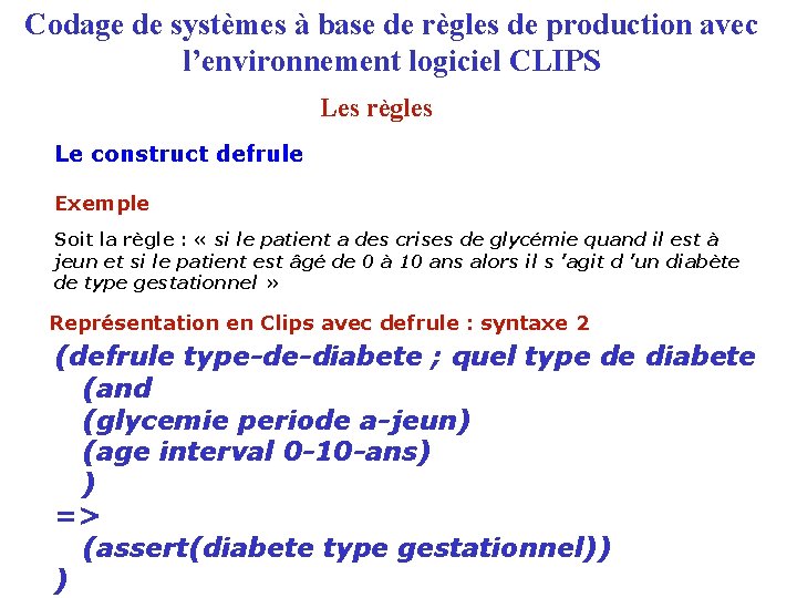 Codage de systèmes à base de règles de production avec l’environnement logiciel CLIPS Les