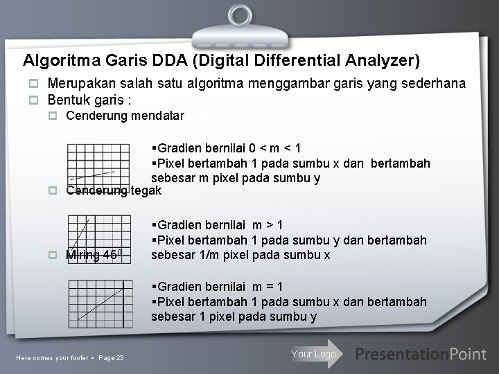 Algoritma Garis DDA (Digital Differential Analyzer) p Merupakan salah satu algoritma menggambar garis yang